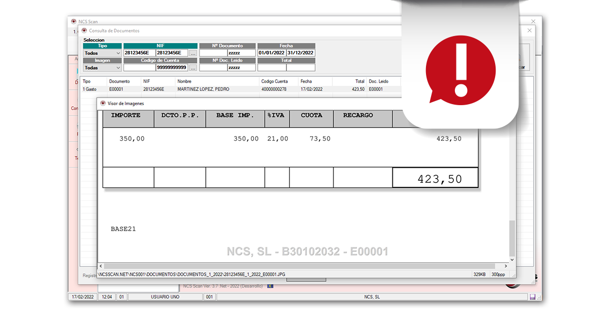 NCS Scan incorpora la opción de incluir una “Marca de Agua” indicando el número de documento de contabilización