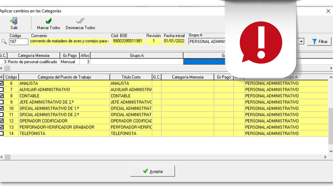 NCS Laboral incorpora nuevas utilidades en la pantalla de categorías que facilitan y ayudan a automatizar el trabajo