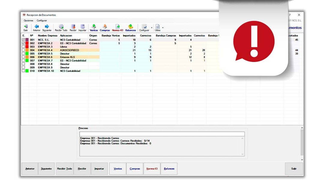 NCS Scan Pro automatiza el proceso de recepción de documentos de ventas, compras, Norma43 y balances desde el correo electrónico o carpetas compartidas