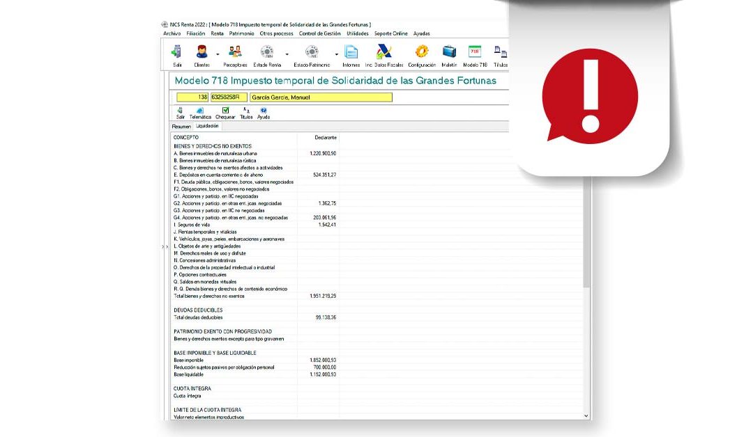 NCS Fiscal incorporará en breve el nuevo modelo 718 para el Impuesto Temporal de Solidaridad de las Grandes Fortunas