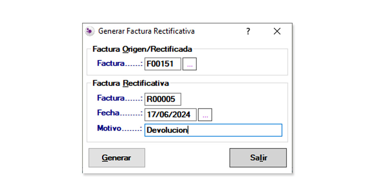 NCS Gestión factura rectificativa