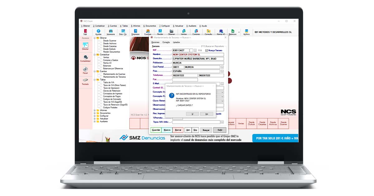 Novedad alta y mantenimiento de cuentas en NCS Scan Pro