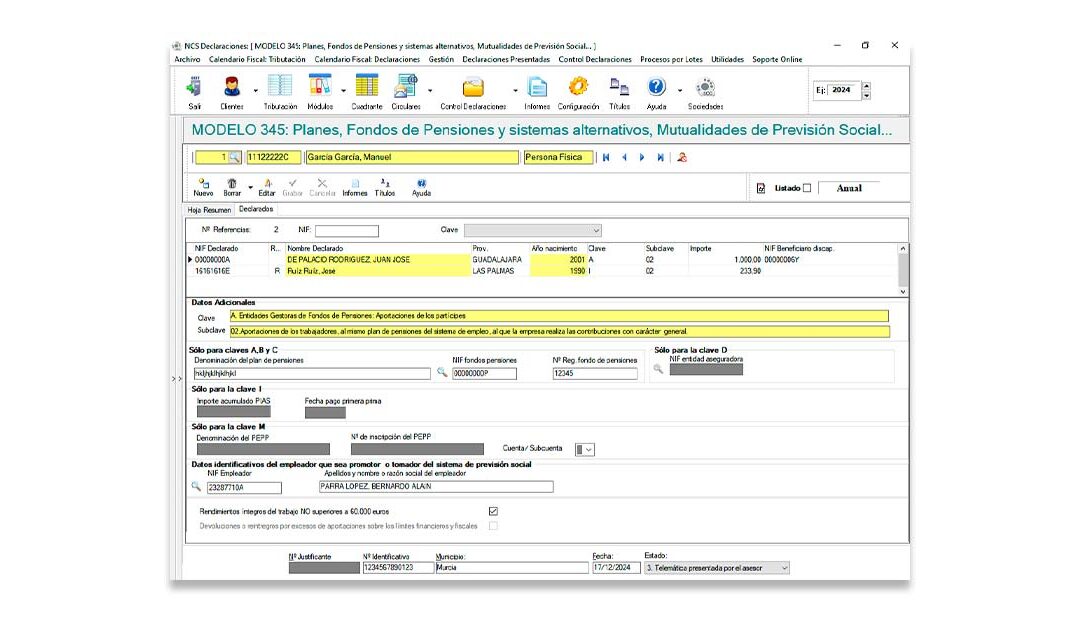 NCS Fiscal amplía su funcionalidad con la incorporación del modelo 345, diseñado para informar a la AEAT sobre las aportaciones realizadas a fondos de pensiones de empresa