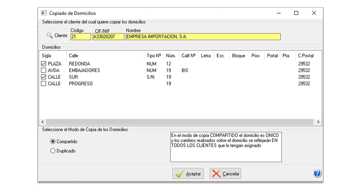 NCS Fiscal copia de direcciones de otro cliente